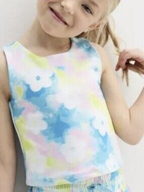 NWT Jumping Beans Active Racerback Tank Top In Floral Dye Aqua Size 6